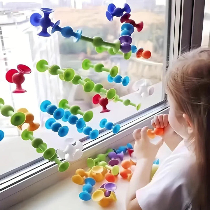Colorful Sensory Building Toy Set with Suction Cups - Construction Block Kit