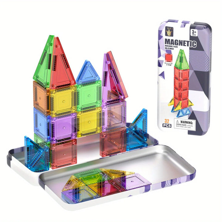 32-Piece Magnetic Building Block Set - STEM Magnetic Tiles