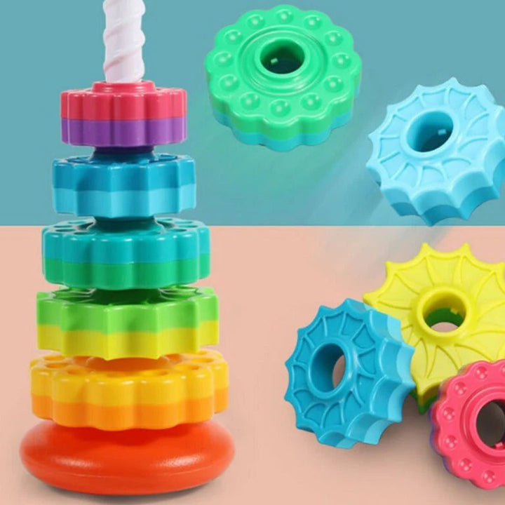 Colorful Building Blocks Stacking Tower with Rotating Design