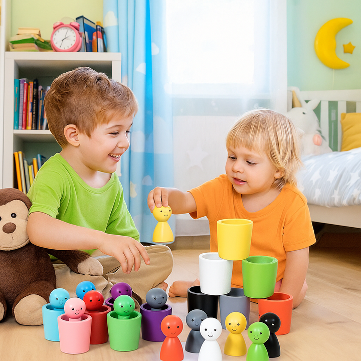 Color Sorting Cups - Wooden Educational Toy