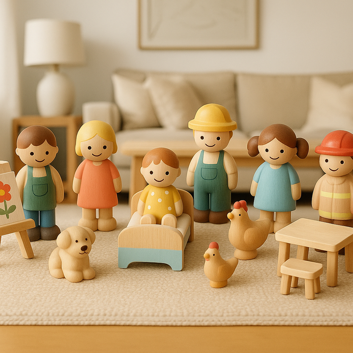 Wooden Character Figurine Set – Complete with Accessories for Themed Play