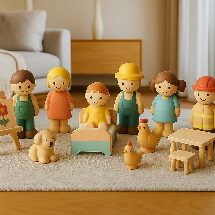 Wooden Character Figurine Set – Complete with Accessories for Themed Play
