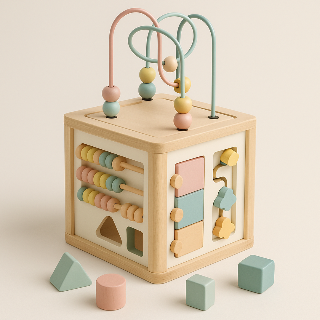 Educational Wooden Activity Cube – Interactive Play Block for Kids