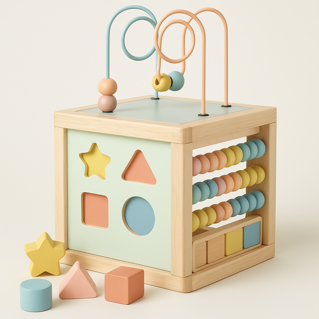 Educational Wooden Activity Cube – Interactive Play Block for Kids