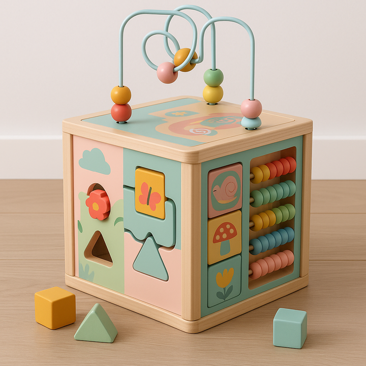 Educational Wooden Activity Cube – Interactive Play Block for Kids