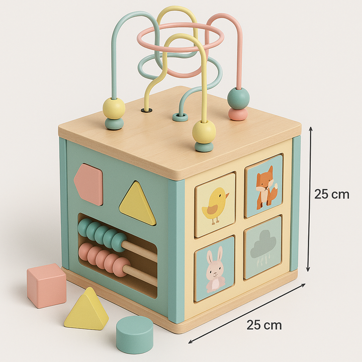 Educational Wooden Activity Cube – Interactive Play Block for Kids