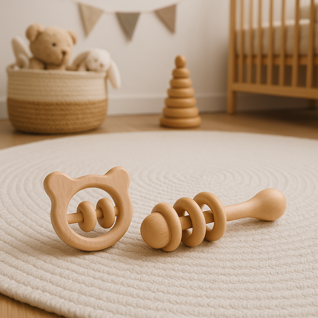 Set of 2 Wooden Rattles for Kids