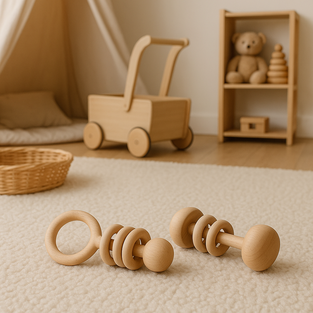 Set of 2 Wooden Rattles for Kids