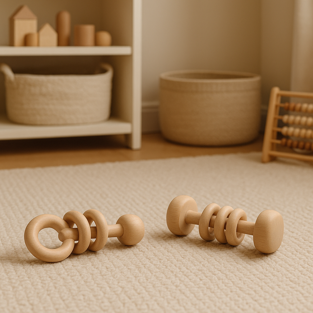 Set of 2 Wooden Rattles for Kids
