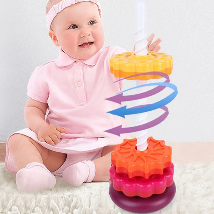 Colorful Building Blocks Stacking Tower with Rotating Design