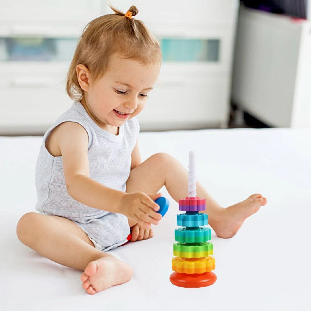 Colorful Building Blocks Stacking Tower with Rotating Design