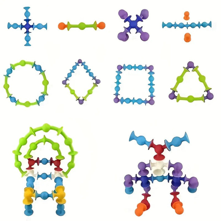 Colorful Sensory Building Toy Set with Suction Cups - Construction Block Kit