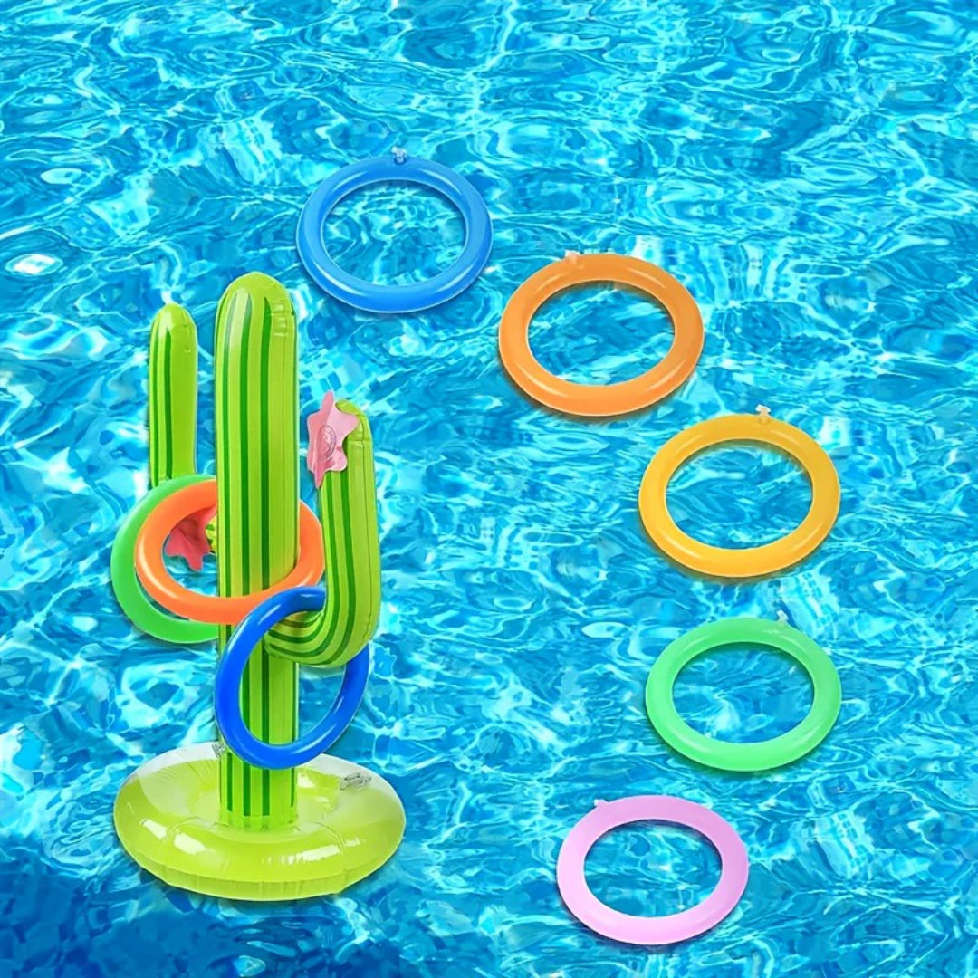 Cactus-Themed Inflatable Ring Toss Game Set