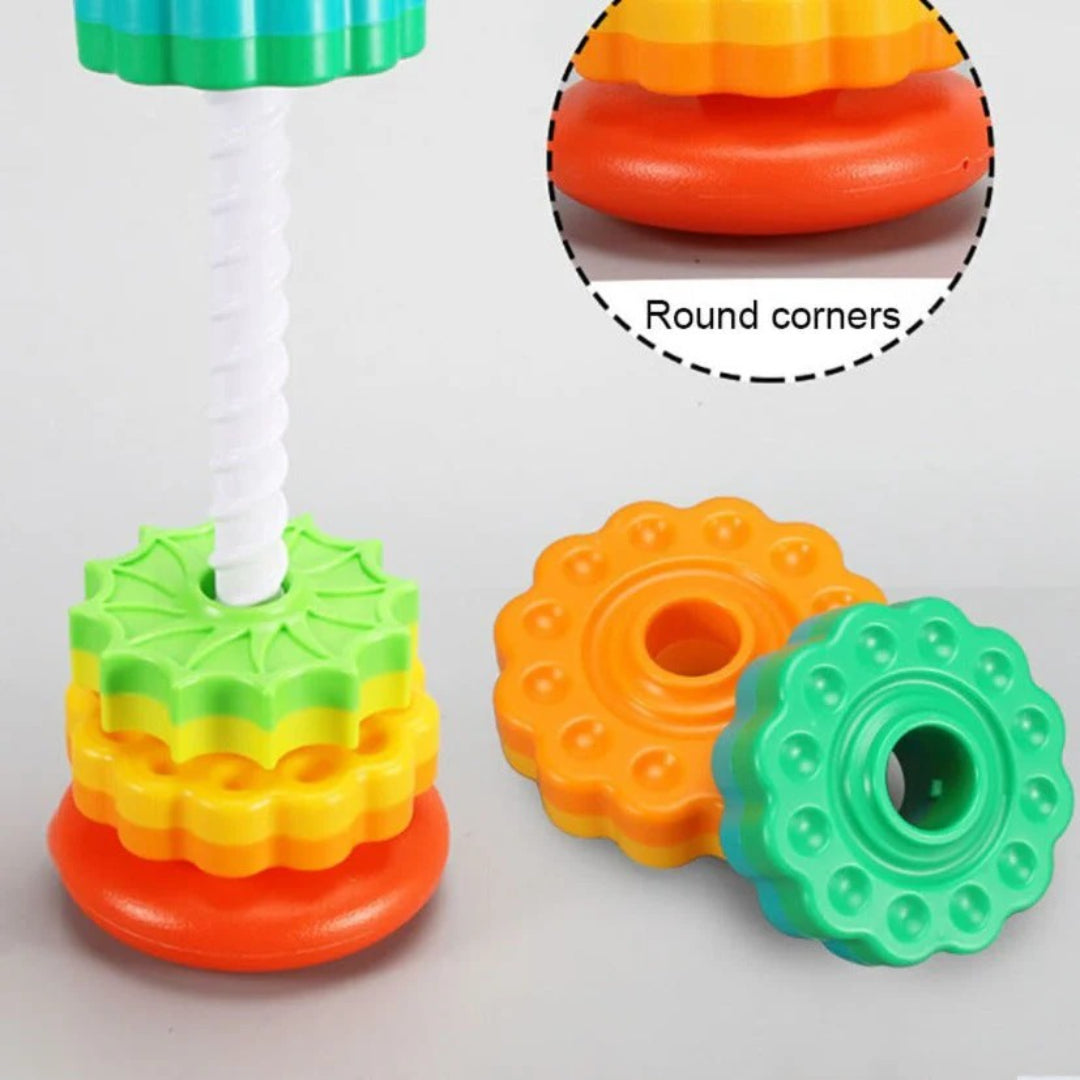 Colorful Building Blocks Stacking Tower with Rotating Design