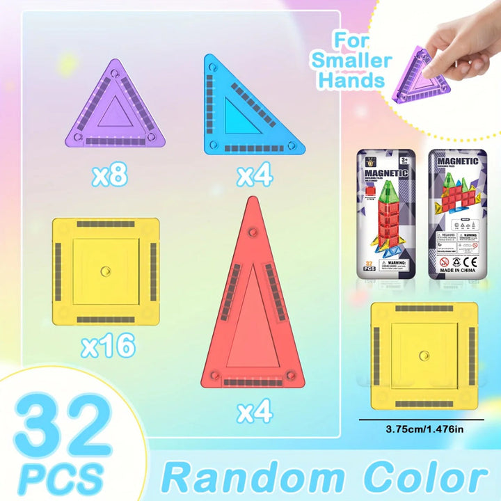 32-Piece Magnetic Building Block Set - STEM Magnetic Tiles