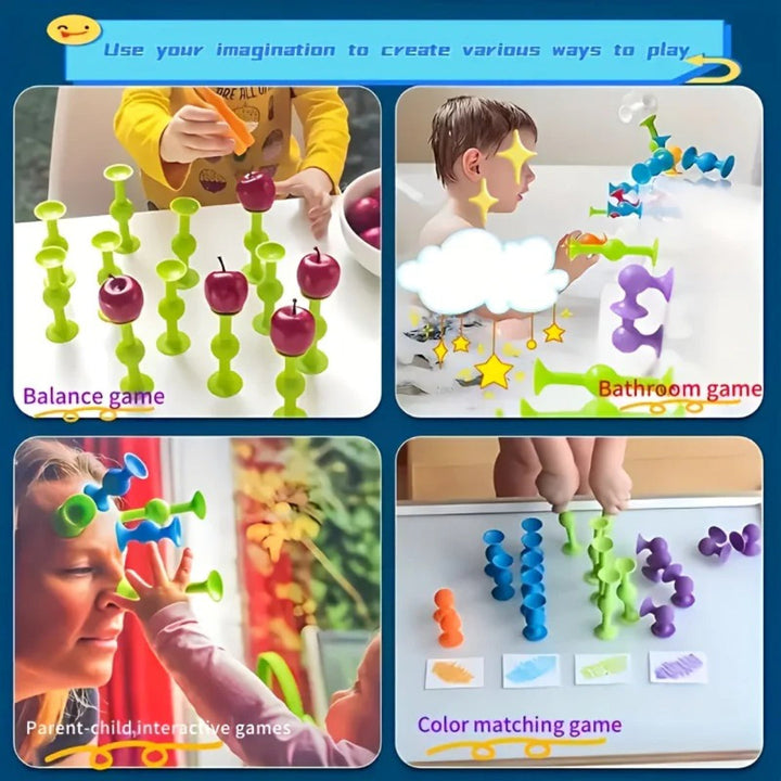 Colorful Sensory Building Toy Set with Suction Cups - Construction Block Kit