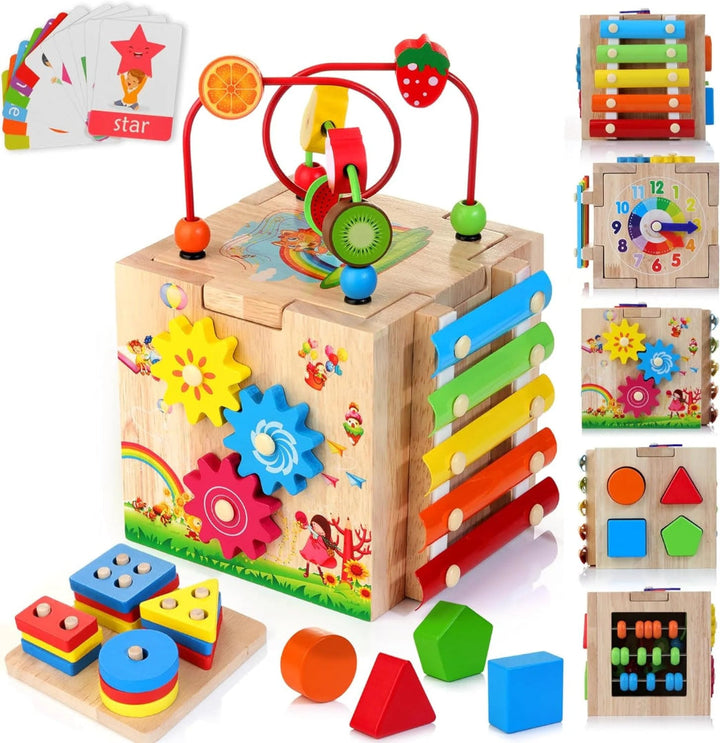8-in-1 Montessori Activity Cube for Toddlers - Enhance Motor Skills Development