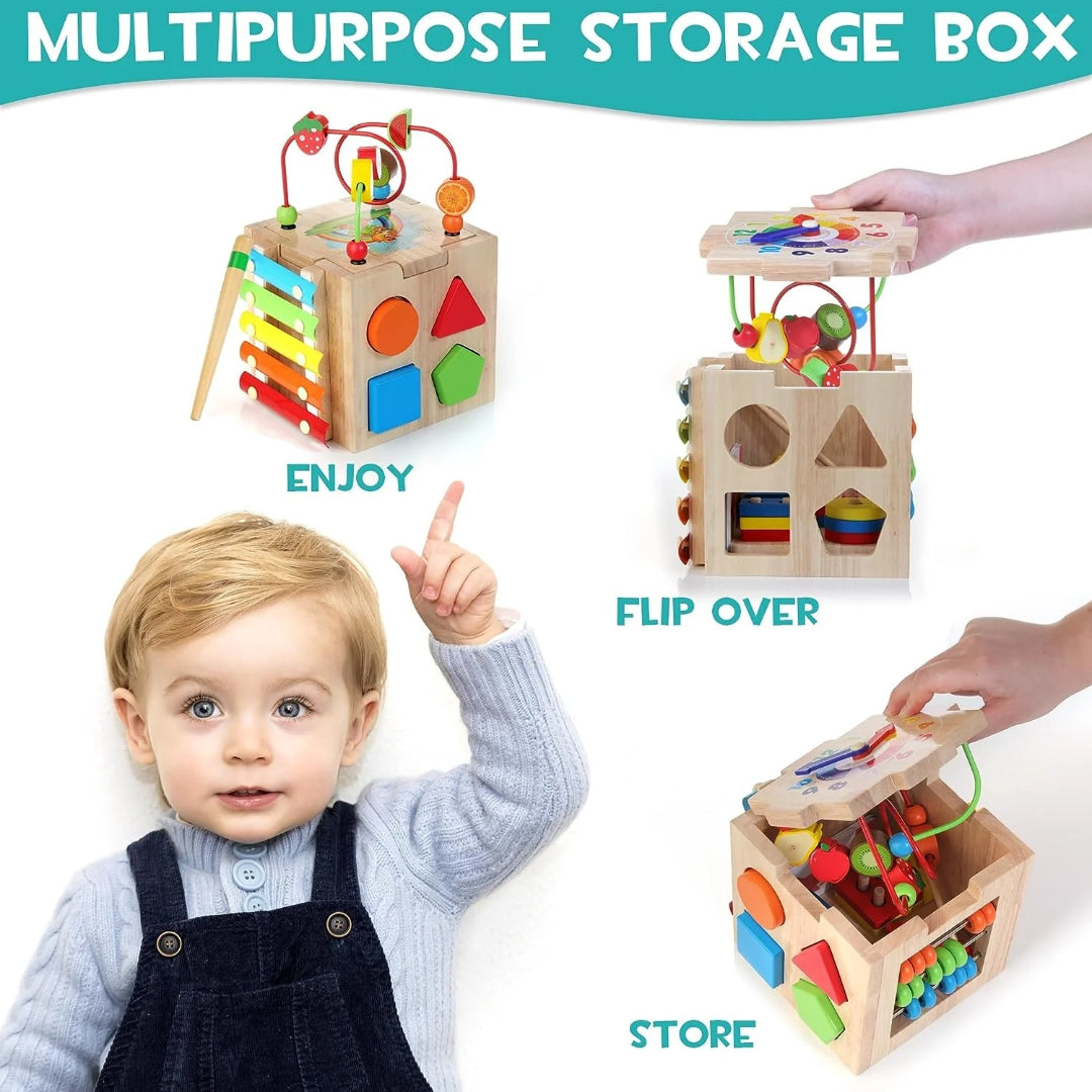 8-in-1 Montessori Activity Cube for Toddlers - Enhance Motor Skills Development
