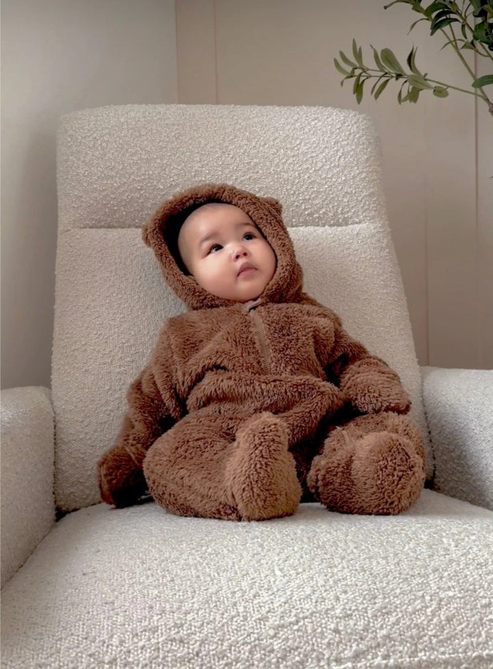 Infant Winter Snowsuit in Brown with Hood and Ear Details