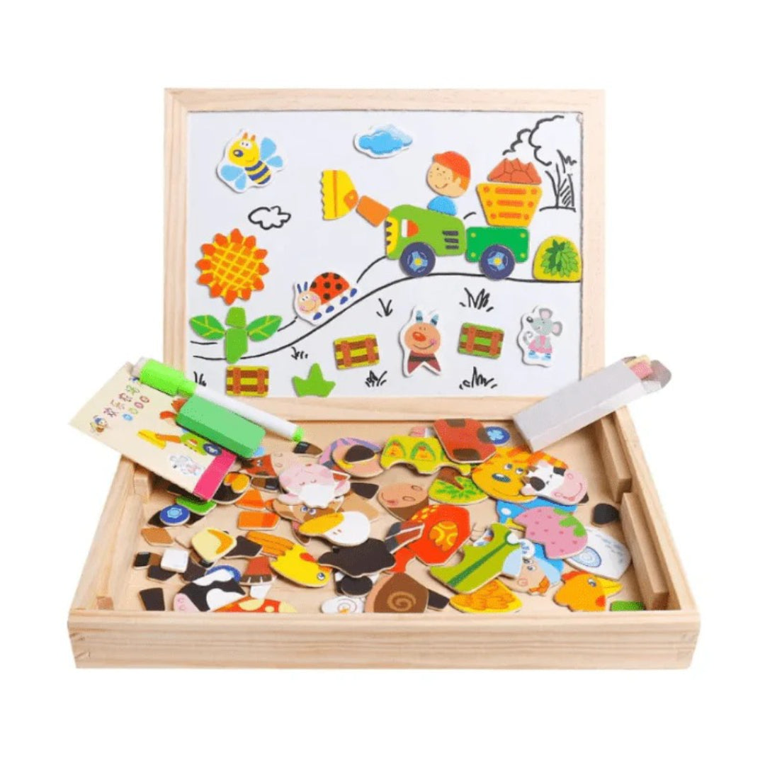 2-in-1 Montessori Drawing Table – Magnetic & Chalkboard Combo