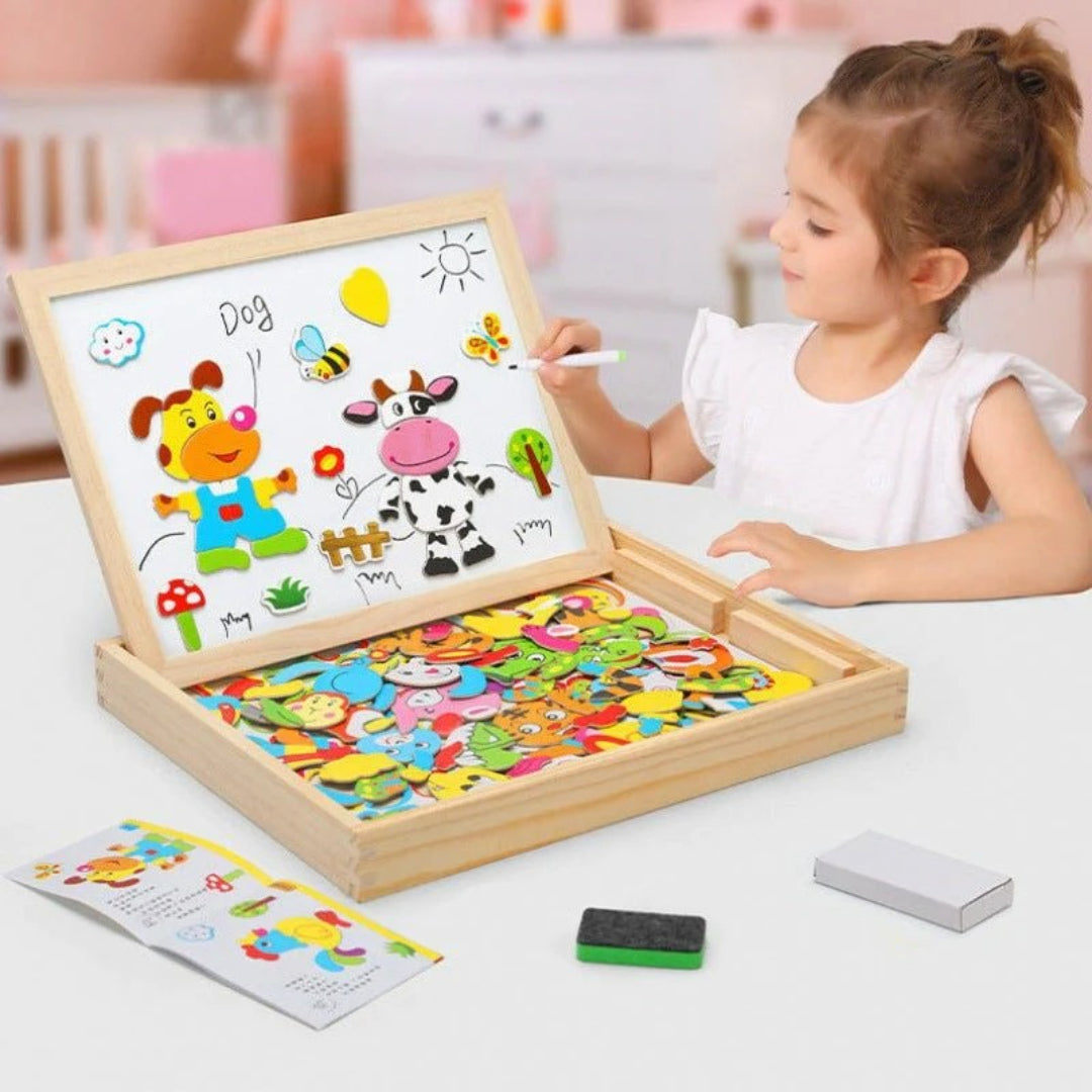 2-in-1 Montessori Drawing Table – Magnetic & Chalkboard Combo