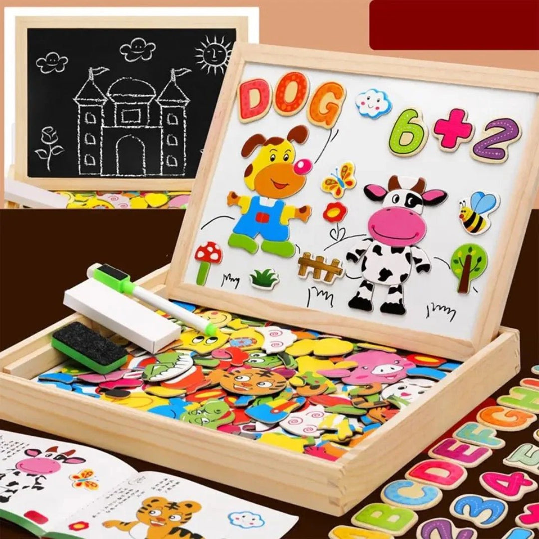 2-in-1 Montessori Drawing Table – Magnetic & Chalkboard Combo