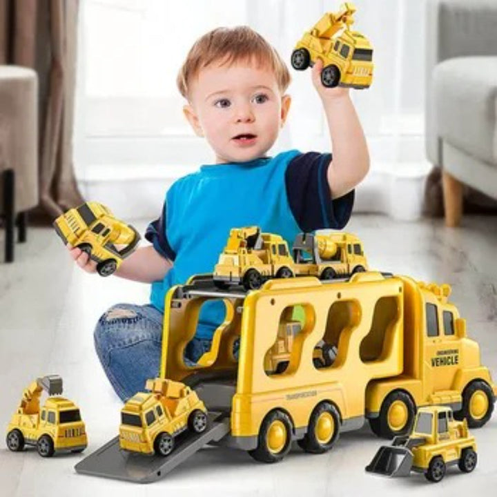 Dual-Layer Truck Set: Fire and Construction Vehicles