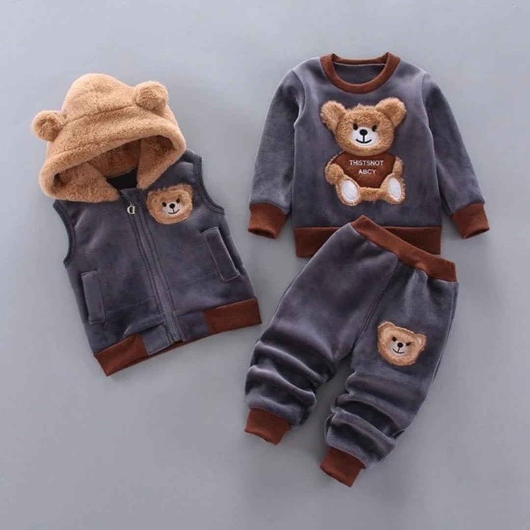 Baby Outfit Set: Bear-Themed Jacket Vest and Pants