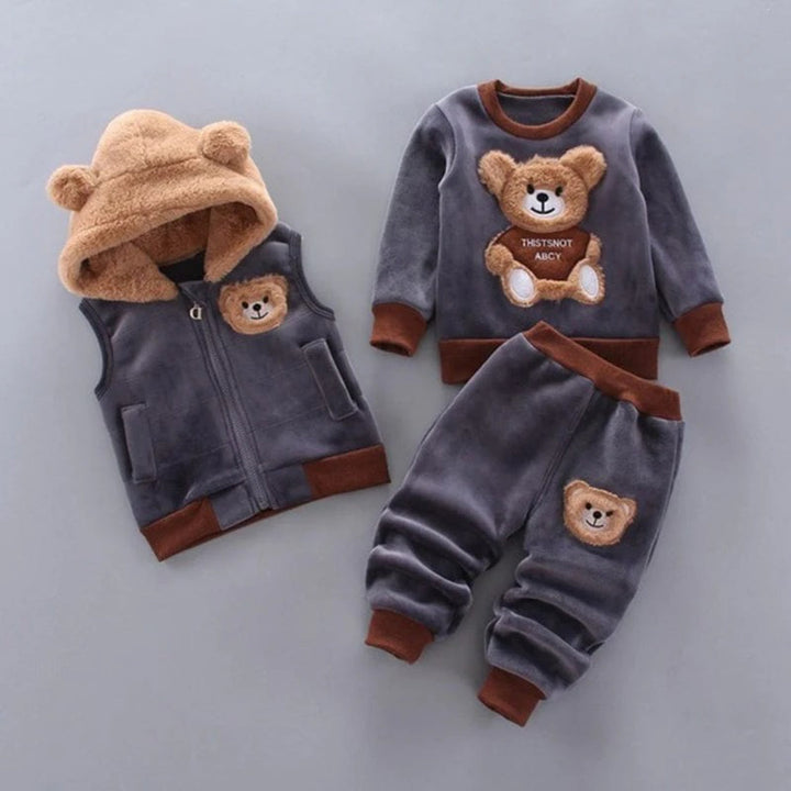 Baby Outfit Set: Bear-Themed Jacket Vest and Pants