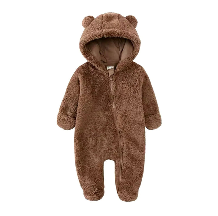 Infant Winter Snowsuit in Brown with Hood and Ear Details