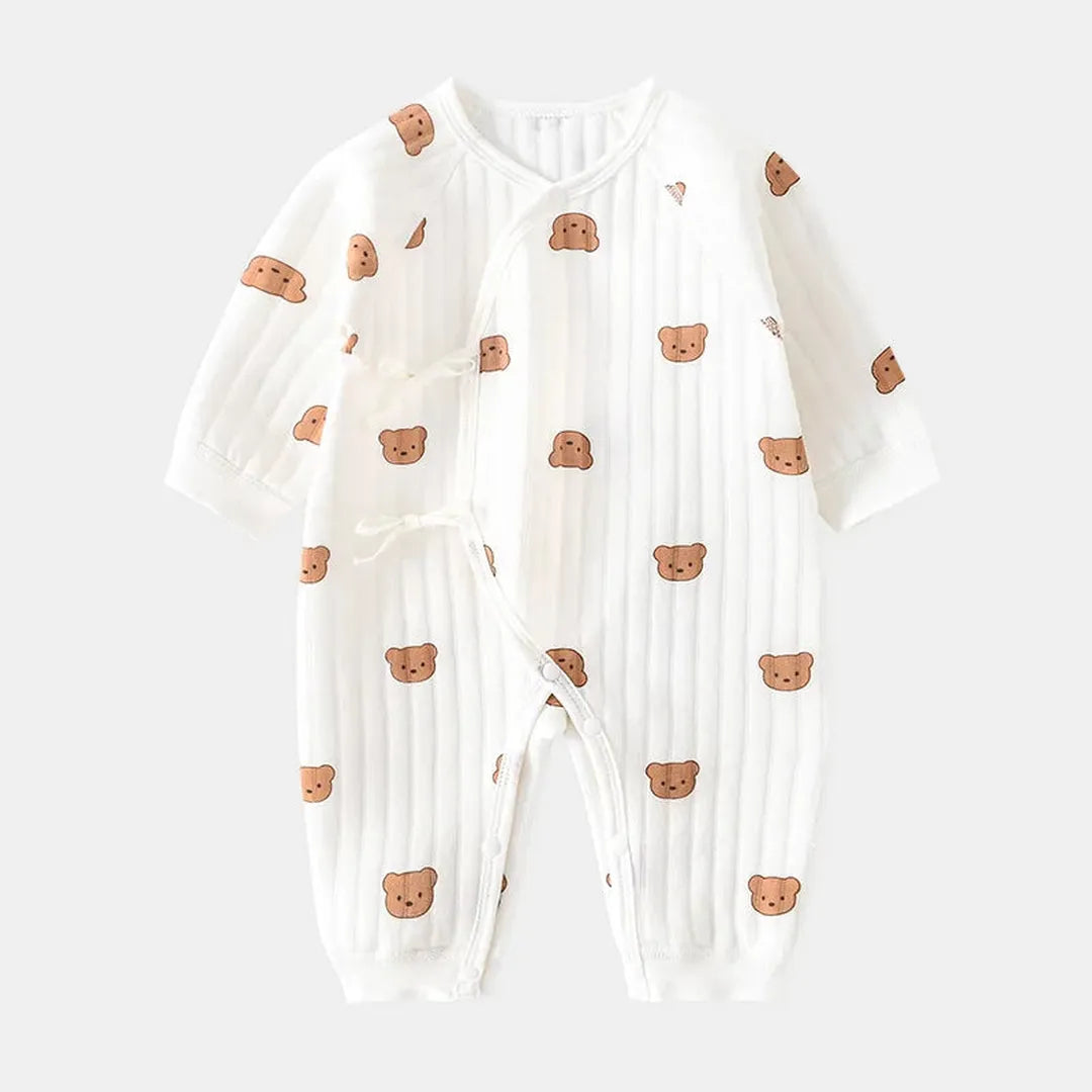 Long-Sleeve Bear Print Baby Romper Bodysuit