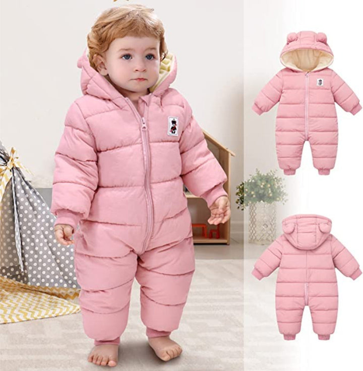Fleece-Lined Infant Ski Suit with Matching Hat