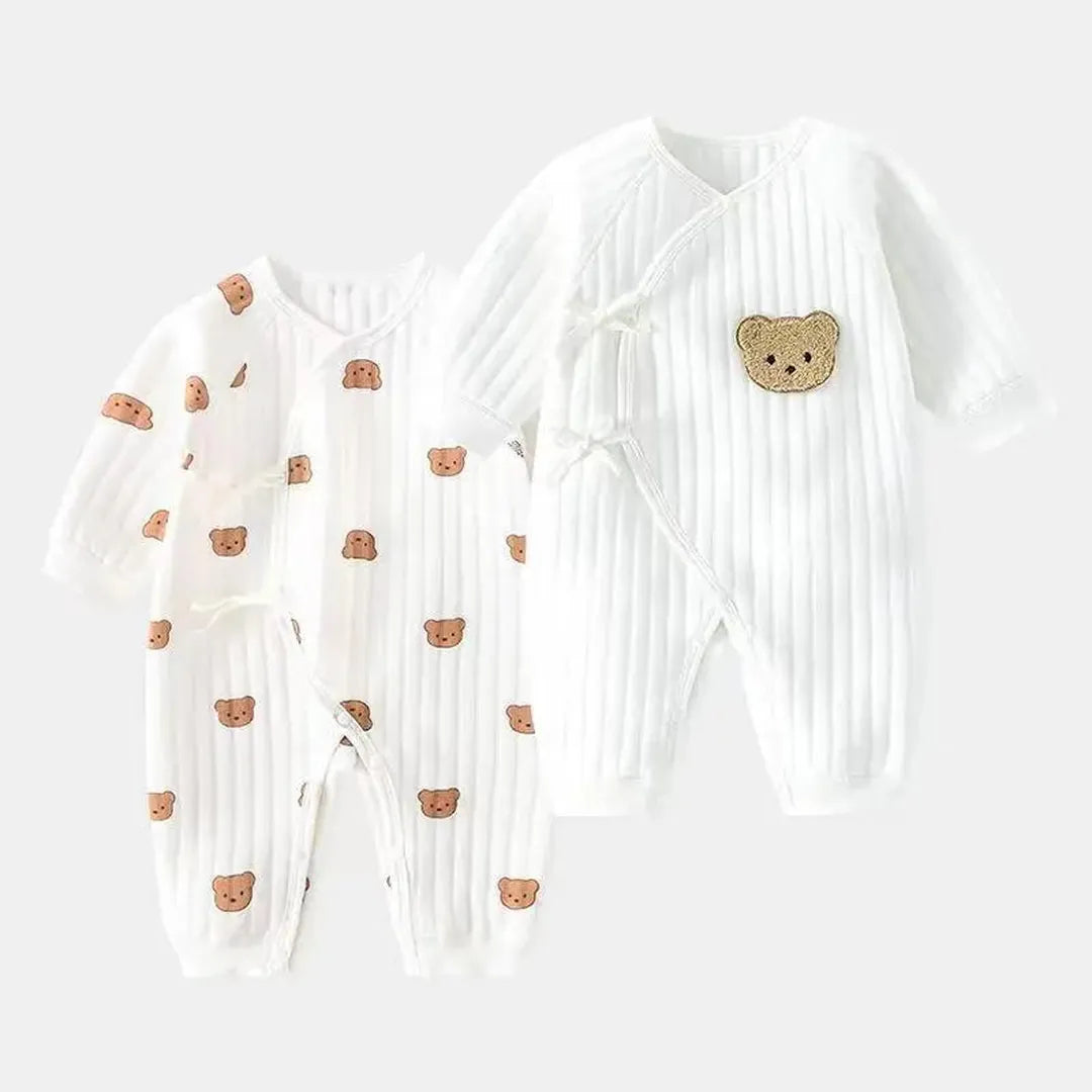 Long-Sleeve Bear Print Baby Romper Bodysuit