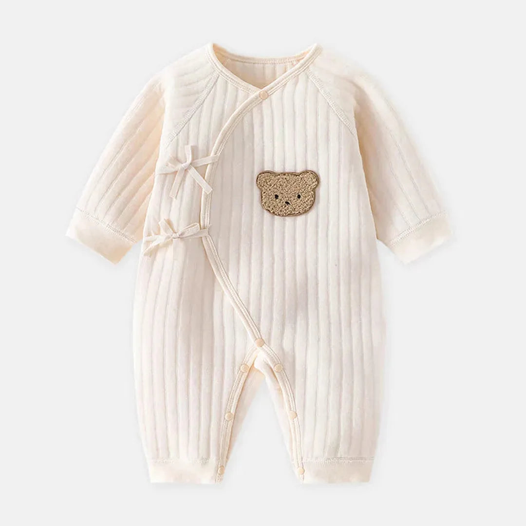 Long-Sleeve Bear Print Baby Romper Bodysuit