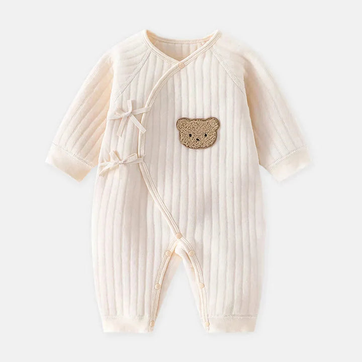 Long-Sleeve Bear Print Baby Romper Bodysuit
