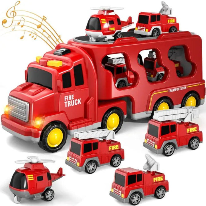 Dual-Layer Truck Set: Fire and Construction Vehicles