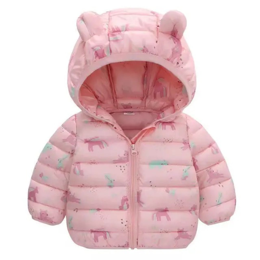 Girl's Winter Coat with Bear Ear Hood and Cuffed Sleeves