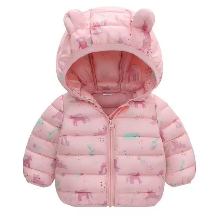Girl's Winter Coat with Bear Ear Hood and Cuffed Sleeves