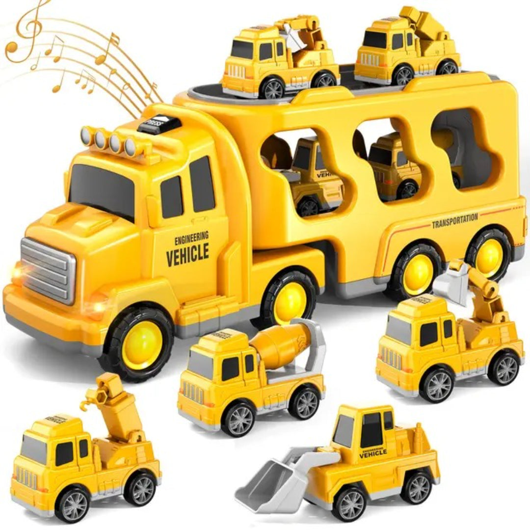 Dual-Layer Truck Set: Fire and Construction Vehicles