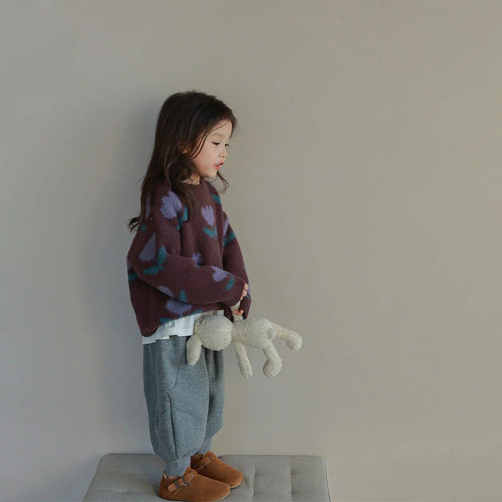 Girls' Brown Cotton Sweater with Print
