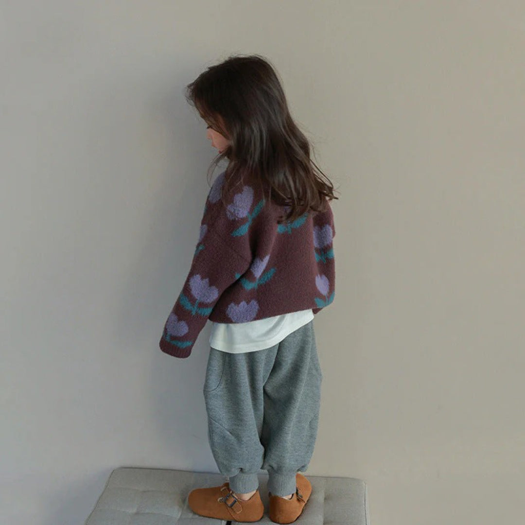 Girls' Brown Cotton Sweater with Print