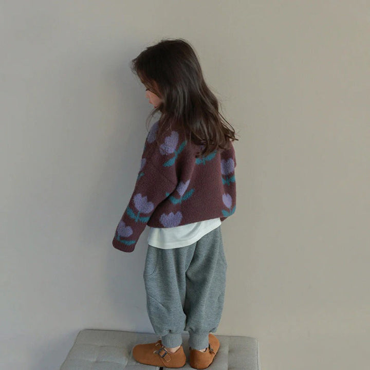 Girls' Brown Cotton Sweater with Print
