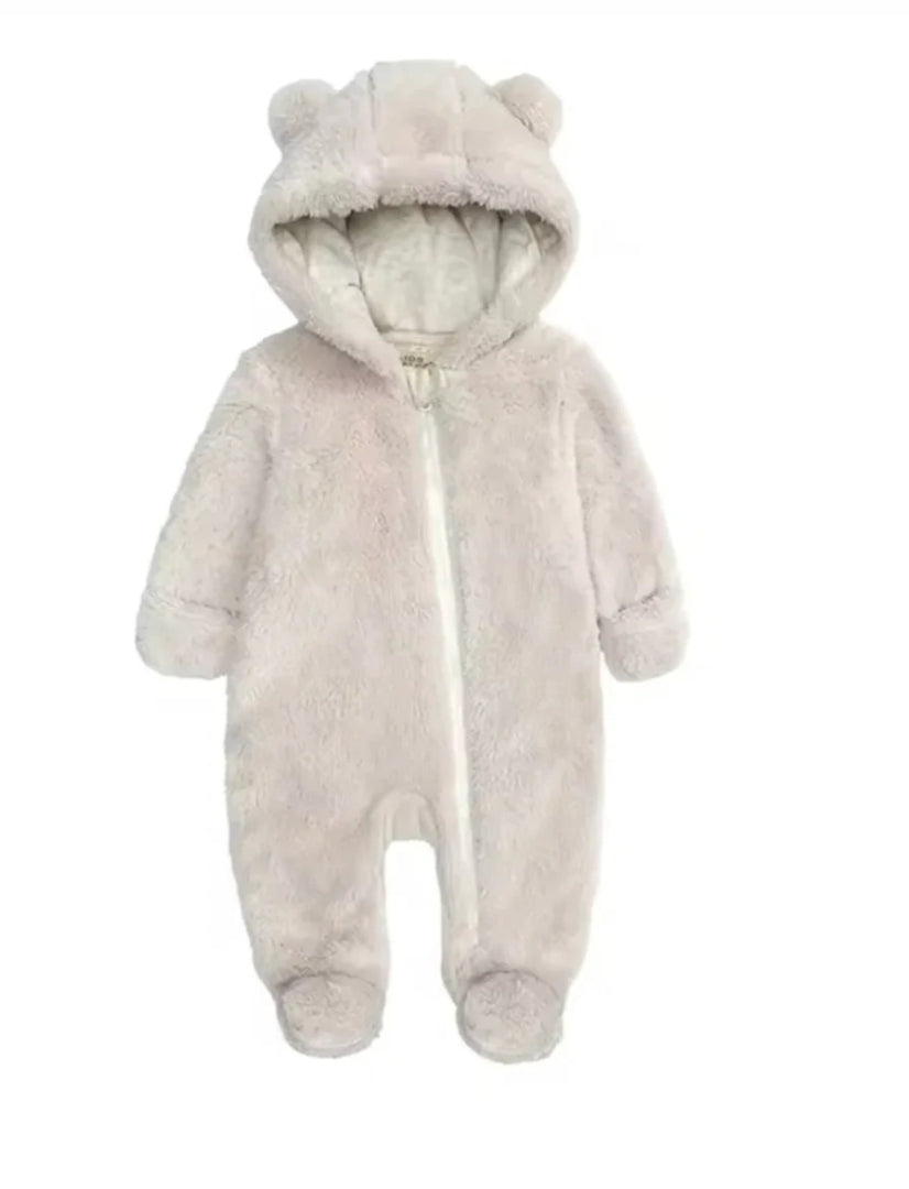 Infant Winter Snowsuit in Brown with Hood and Ear Details