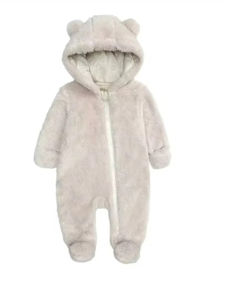 Infant Winter Snowsuit in Brown with Hood and Ear Details