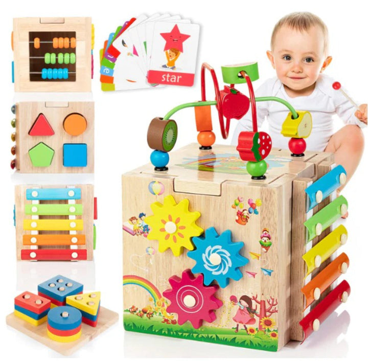8-in-1 Montessori Activity Cube for Toddlers - Enhance Motor Skills Development