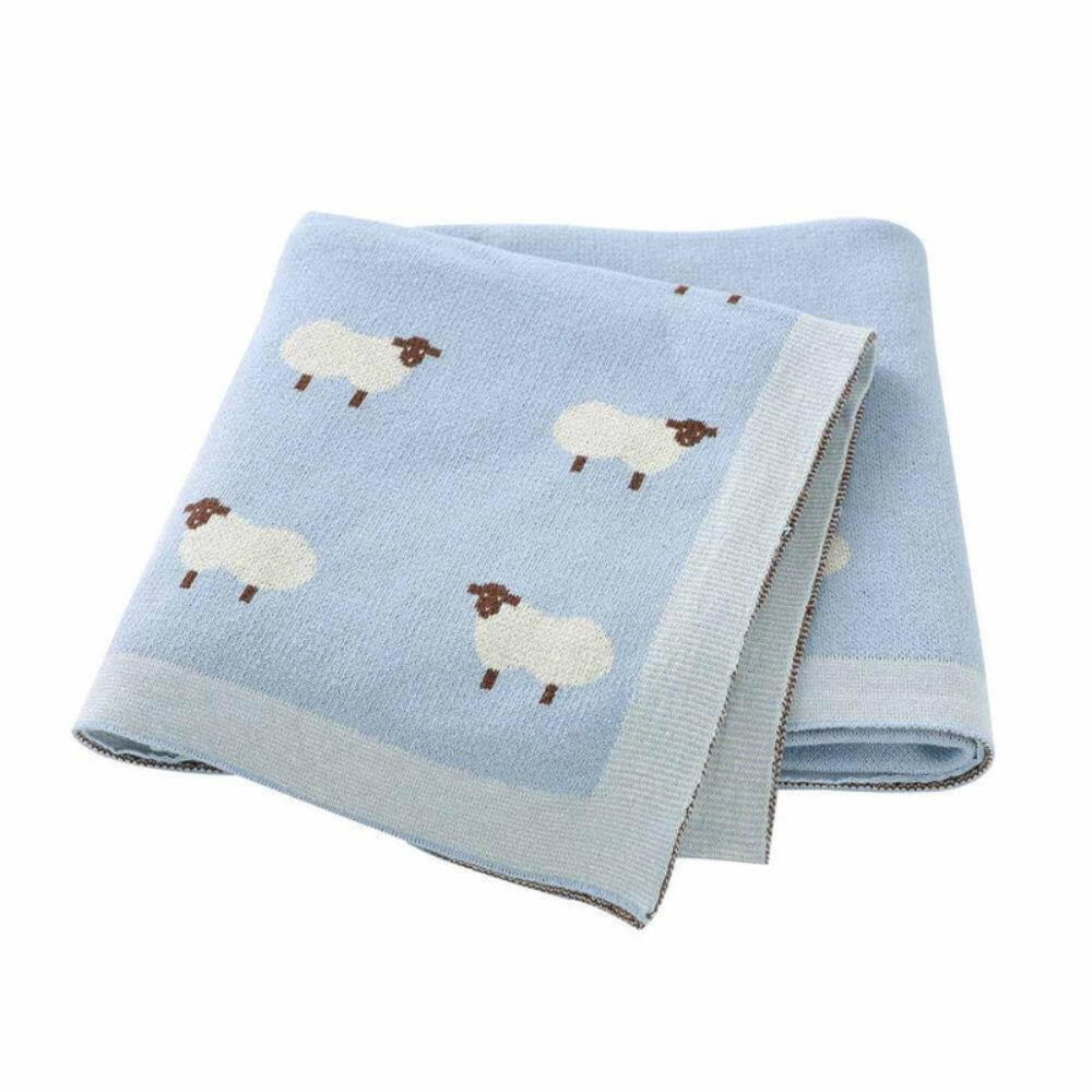 Knitted Baby Blanket Sheep Design | Soft Plush Fabric