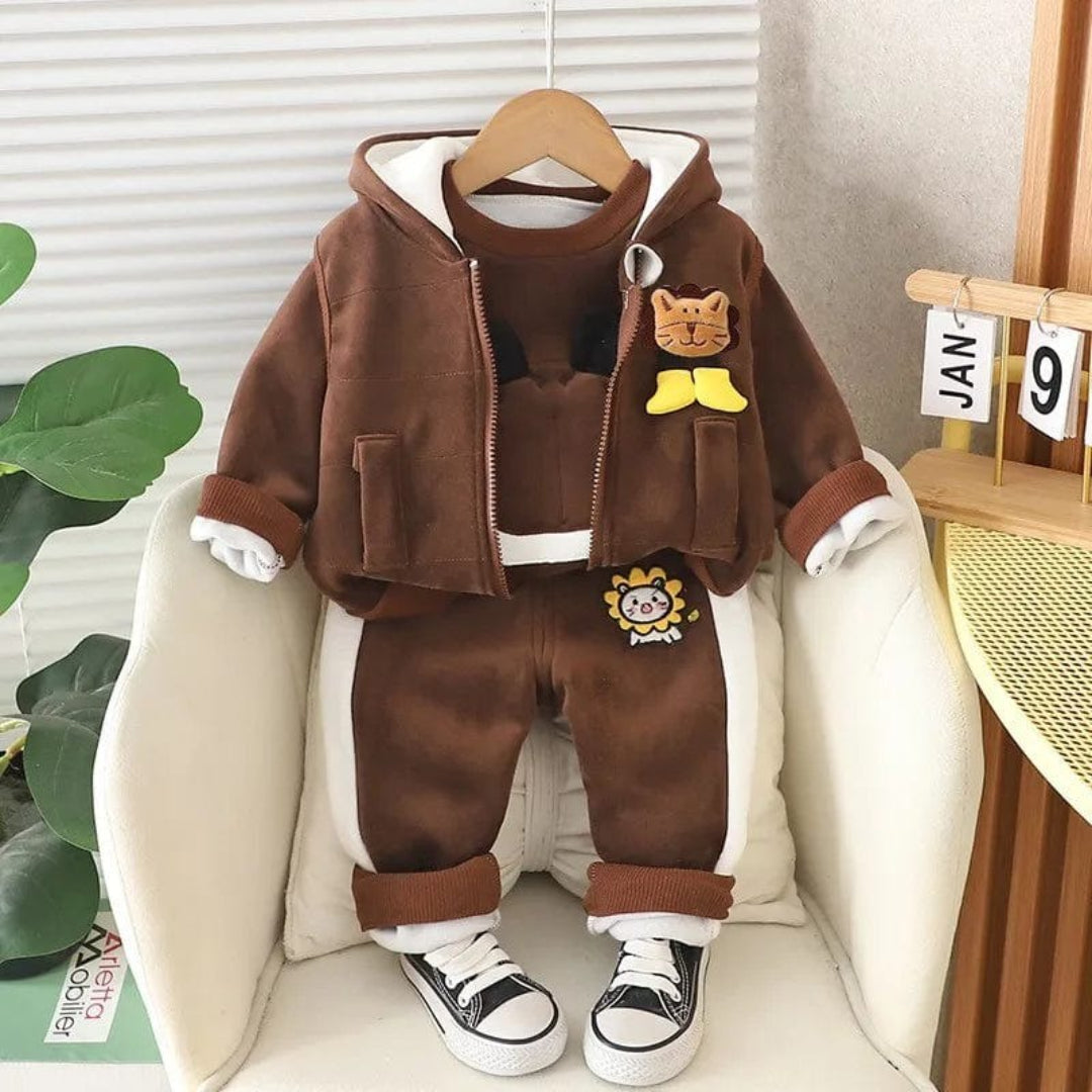Baby Outfit Set: Bear-Themed Jacket Vest and Pants