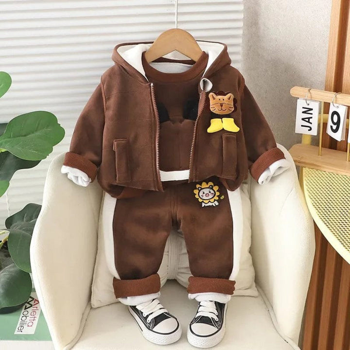 Baby Outfit Set: Bear-Themed Jacket Vest and Pants