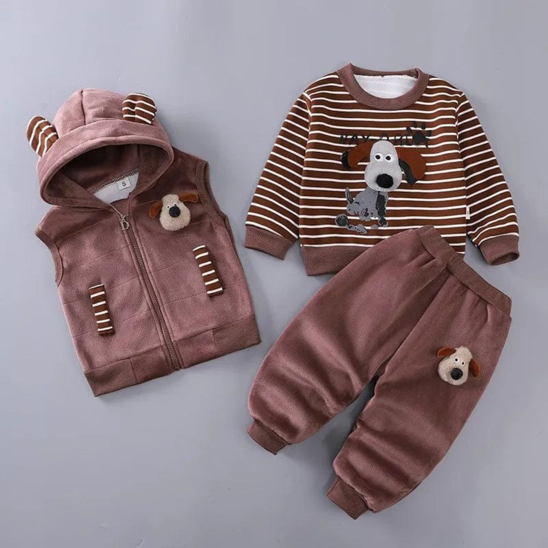 Baby Outfit Set: Bear-Themed Jacket Vest and Pants