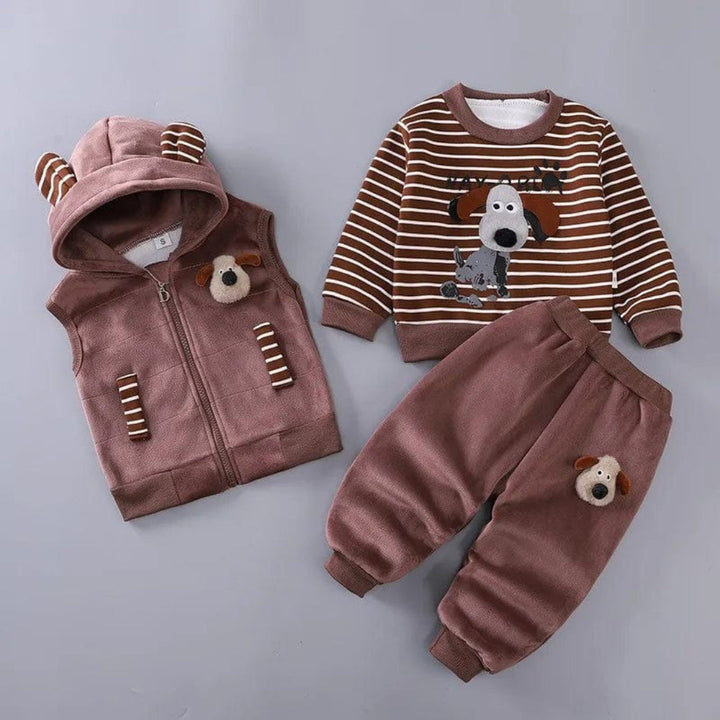 Baby Outfit Set: Bear-Themed Jacket Vest and Pants
